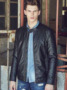 Veste homme en PU noir artistique avec zip col à revers