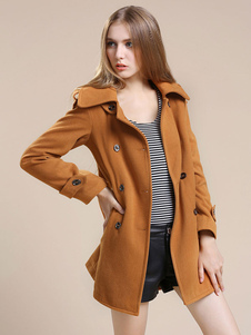 Trench-Coat féminine plissée longue manche Double Breasted manteau de Tweed