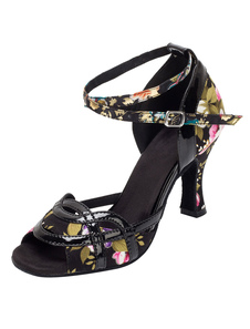 Salle de bal Vintage chaussures talon évasé imprimé Floral cheville Strap chaussures de danse