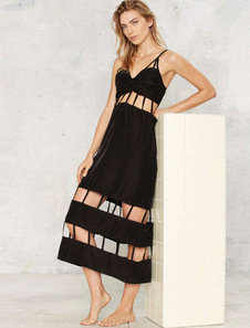 V-cou robe Maxi noire découpe robe Long Slip féminin