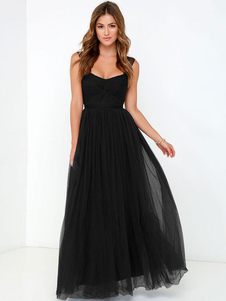 Organza noir Maxi robe sans manches torsadées robe longue plissée féminine