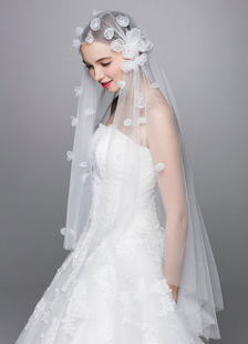 Voile de mariée blanche Tulle fleurs coupées voile de mariée bord