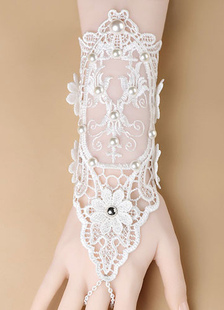 Gants de mariée blanche coton fleur des détails en métal Fingerless gants de mariée en dentelle
