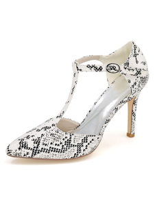 Chaussures à talons à talons aigus en faux cuir et motif serpent T-bracelet de polyuréthane / PU
