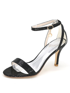 Talons hauts noir serpent impression cheville Strap sandales féminines perle