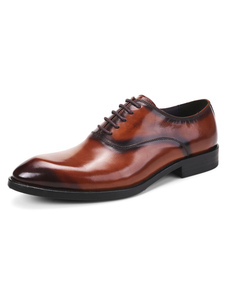 Oxford chaussures marron plat Lace Up chaussures habillées de cuir de vachette