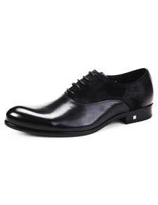Oxford noir chaussures homme ronde Toe Flat Lace Up chaussures habillées de cuir de vachette