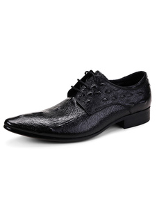 Peau de vache de robe noire chaussures fait chaussures lacets en cuir de Crocodile modèle