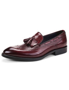 Robe chaussures cuir de vachette cuir Tassel Slip-on Brogue plat chaussures