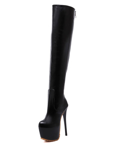 Bottes à bout rond zip en PU noires unicolore