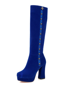 Talon bleu bottes daim Spike Chunky talon fermeture éclair courte bottes pour femmes
