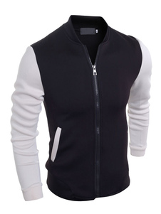 Veste à manches longues noir contraste couleur Baseball blouson hommes avec fermeture à glissière