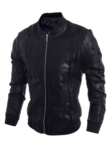 Manches longues bijou cou blouson veste noire hommes carcajou Style hommes avec fermeture à glissièr