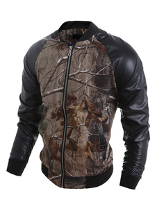 Bomber Jacket marron manches longues Casual imprimé veste avec fermeture éclair