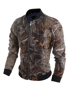 Bomber Jacket Brown Fashion masculine imprimé manches longues coton Jacket