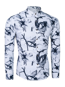 Long Sleeve Shirt homme noir imprimé coton Chemise décontractée