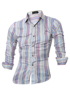 Chemise à carreaux manches longues coton Casual chemise hommes en gris