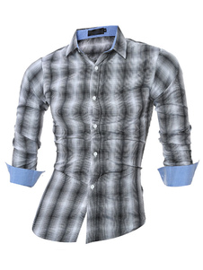 Chemise grise propagation Plaid coton Casual manches hommes longues