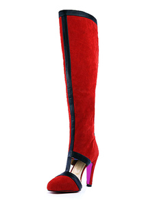 Bottes à talons prismes en nubuck rouge bicolore Sans ornement.