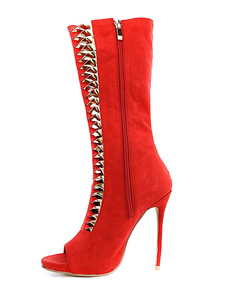 Bottes mi-mollet Zip peep-toe en nubuck unicolore