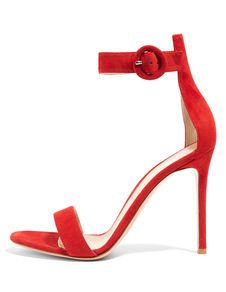 Sandales de mariée en tissu de terry rouge unicolore à talons aigus fait main