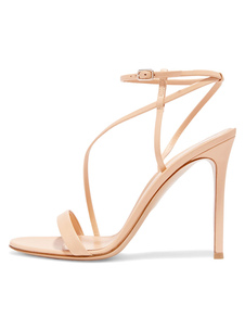 Sandales de mariage en cuir laqué nude unicolore croisé à talons aigus croisé