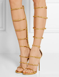 Gladiator dames bottes talon haut or Open Toe fermeture boucle