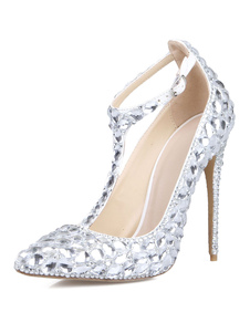 Chaussures de mariée à talons en PU argent unicolore avec cristal T-bracelet