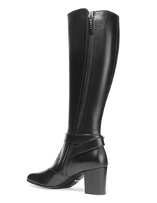 Bottes à talons épais en PU noir unicolore avec boucle