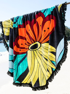 Fascinante blouse de plage de plage verte imprimé feuilles avec frange rond pour femme