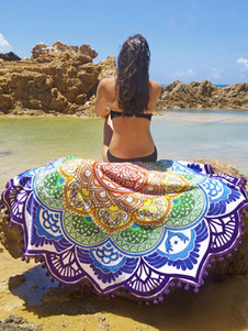 Populaire blouse de plage de plage violete multicolore avec pom pom détail motif pour femme