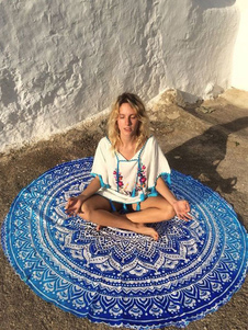 Belle blouse de plage de plage bleue artistique Sans ornement. rond pour femme