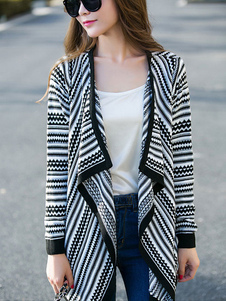 Cardigan en tricot manches longues imprimé rayures irrégulières noir pull Cardigan femmes