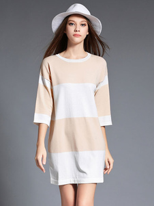 Maj courte robe bijou cou bicolore rayé 3/4-longueur manches robe de dames