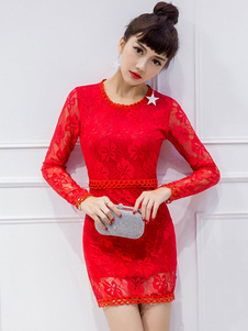 Dentelle noire robe Bodycon Sexy manches longues semi sheer pour femmes