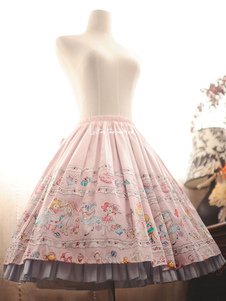 Sweet Lolita Robe coton rose mignon chat imprimé jupe Lolita Ruffle avec Bow