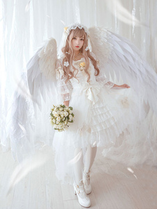 Lolita mariage robe dentelle mousseline de soie blanche Bow Lolita volants lacets Jumper Skirt