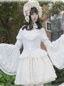 Lolita blanc chemise Lace Ruffle Hime manchon hiérarchisé chemisiers Lolita de mousseline de soie
