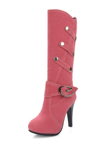 Bottes à talons aigus en micro daim unicolore avec boucle