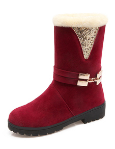 Bottes mi-mollet à bout rond en micro daim unicolore