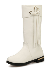 Bottes mi-mollet à bout rond en PU unicolore