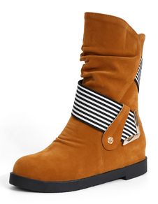 Bottes mi-mollet à bout rond en micro daim unicolore