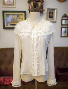 Lolita blanc chemise douce dentelle manches longues volants en mousseline de soie Lolita Blouse