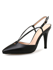 Sandales à talon noir haut talon relevé Toe Strap escarpins chaussures pour femmes