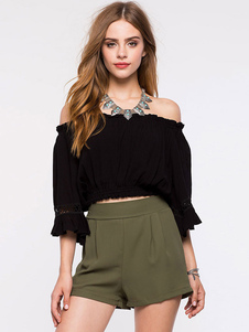 Culture noire albums Off-The-Shoulder Half Sleeve féminines ébouriffées Tops courts