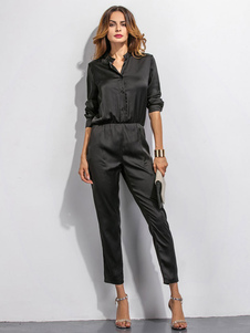 Combinaison manches longues en T-shirt noir & jambe droite pantalons pour femmes