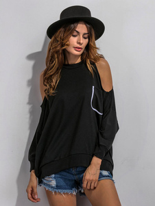Hauts Casual pour femmes pulls noir manches longues épaule ouverte