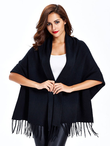 Noir pull Cardigan Batwing 3/4-Length manches en tricot Cardigan avec glands
