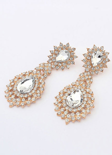 Boucles d'oreilles Boucles d’oreilles pendantes de mariage métallique or rhinestone rond