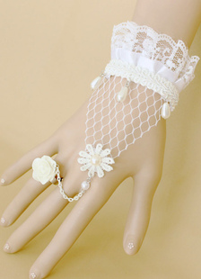 Sweet Lolita Bracelet Blanc Rose dentelle maille perles Bracelet romantique Lolita bijoux